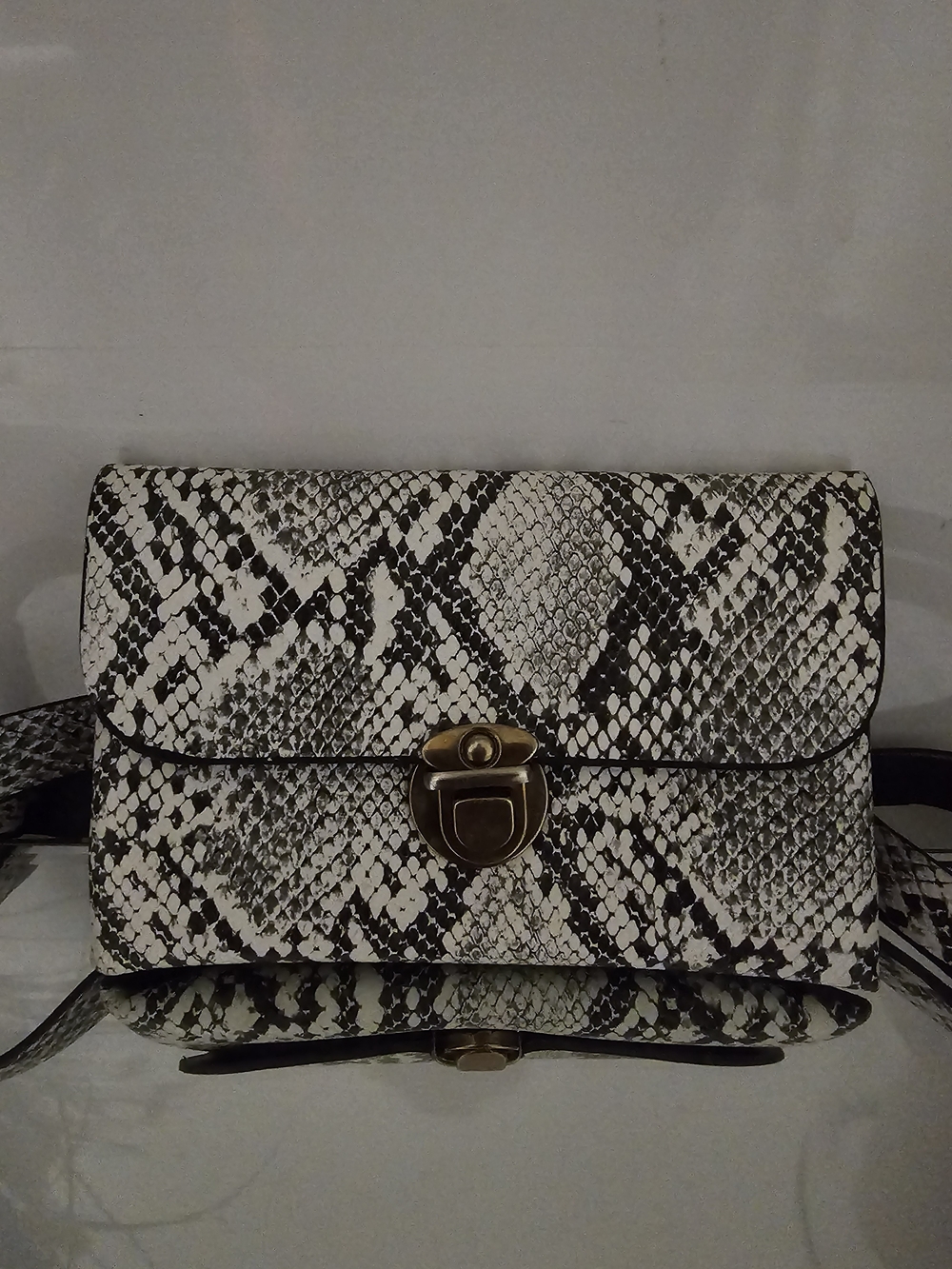 Snake-Print Leather Crossbody  Belt Bag with  Turn-Lock